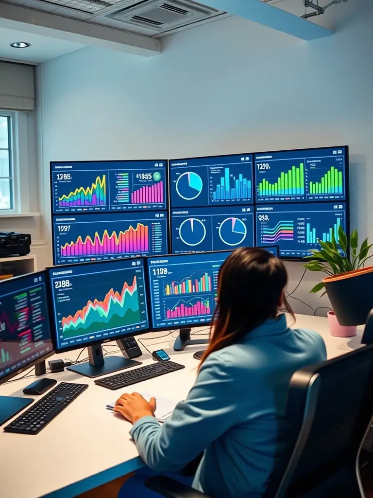 An analytics dashboard displaying key performance indicators (KPIs) for a digital marketing campaign, highlighting website traffic, conversion rates, and ROI.